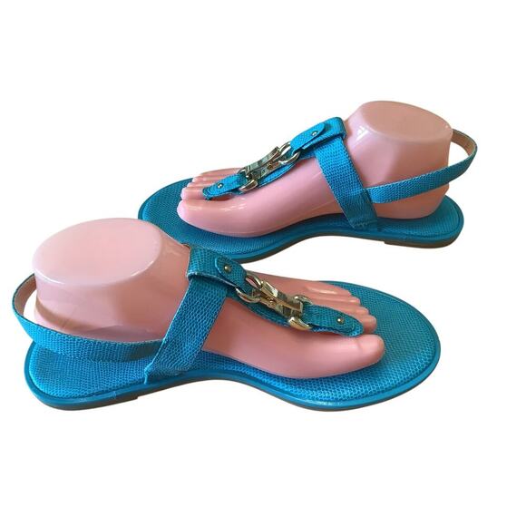 NINE WEST TURQUOISE SNAKE EMBOSSED SLINGBACK SANDALS 9.5 - Picture 6 of 9